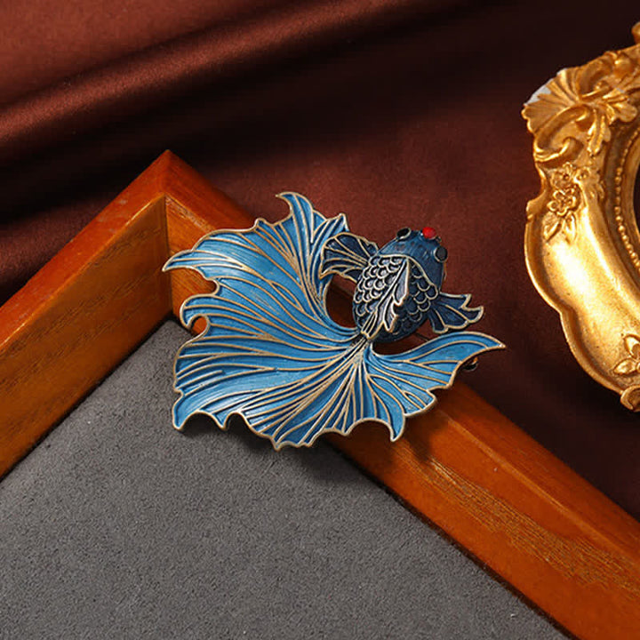 Buddha Stones Cloisonné-Emaille elegante blaue Koi-Fisch-Brosche - image 3