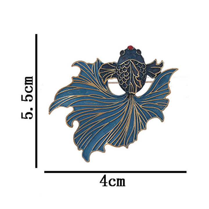 Buddha Stones Cloisonné-Emaille elegante blaue Koi-Fisch-Brosche - image 6