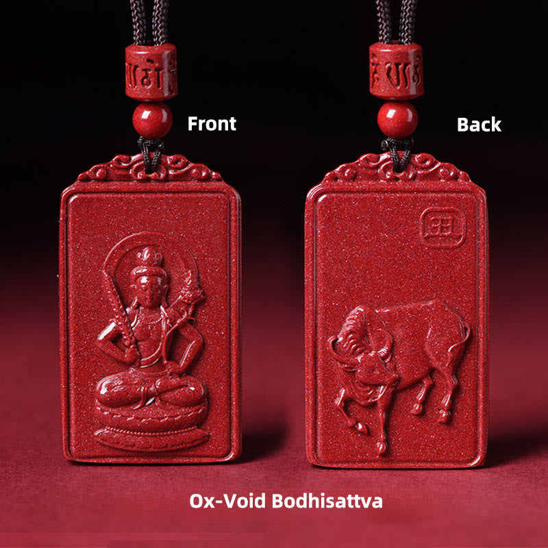 Buddha Stones Chinesischer Tierkreiszeichen-Buddha-Segnungs-Halskettenanhänger aus Zinnober - Ochsenleerer Bodhisattva - 19*34 mm - image 7