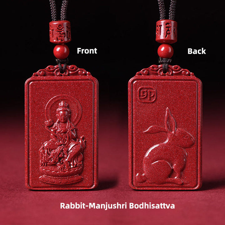 Buddha Stones Chinesischer Tierkreiszeichen-Buddha-Segnungs-Halskettenanhänger aus Zinnober - Rabbit-Manjushri Bodhisattva - 19*34 mm - image 9