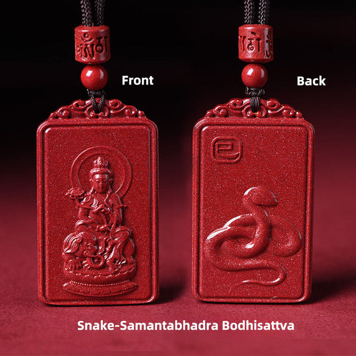 Buddha Stones Chinesischer Tierkreiszeichen-Buddha-Segnungs-Halskettenanhänger aus Zinnober - Schlangen-Samantabhadra-Bodhisattva - 19*34 mm - image 18