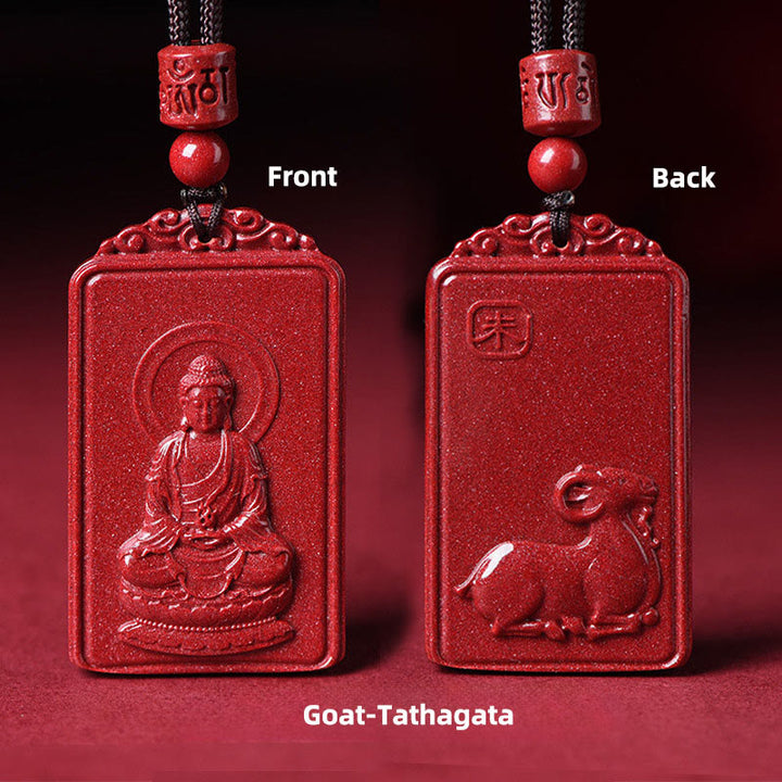 Buddha Stones Chinesischer Tierkreiszeichen-Buddha-Segnungs-Halskettenanhänger aus Zinnober - Ziege-Tathagata - 19*34 mm - image 19