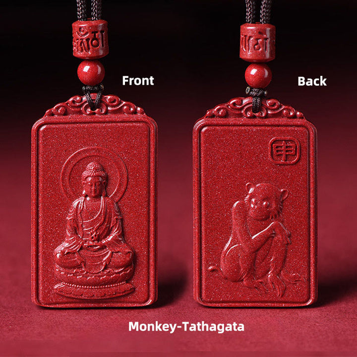Buddha Stones Chinesischer Tierkreiszeichen-Buddha-Segnungs-Halskettenanhänger aus Zinnober - Affe-Tathagata - 19*34 mm - image 20