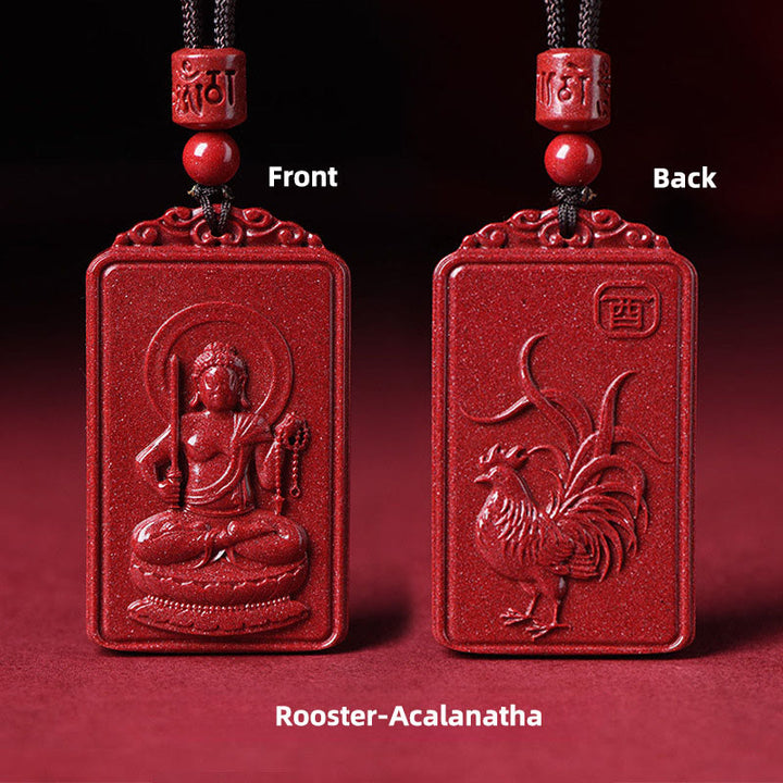 Buddha Stones Chinesischer Tierkreiszeichen-Buddha-Segnungs-Halskettenanhänger aus Zinnober - Rooster-Acalanatha - 19*34 mm - image 21