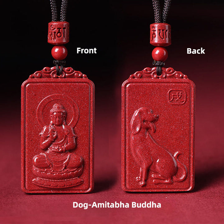 Buddha Stones Chinesischer Tierkreiszeichen-Buddha-Segnungs-Halskettenanhänger aus Zinnober - Hund-Amitabha Buddha - 19*34 mm - image 22