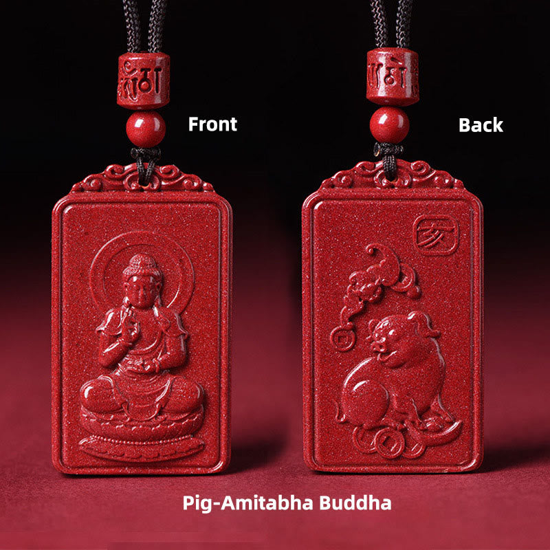 Buddha Stones Chinesischer Tierkreiszeichen-Buddha-Segnungs-Halskettenanhänger aus Zinnober - Schwein-Amitabha-Buddha - 19*34 mm - image 23