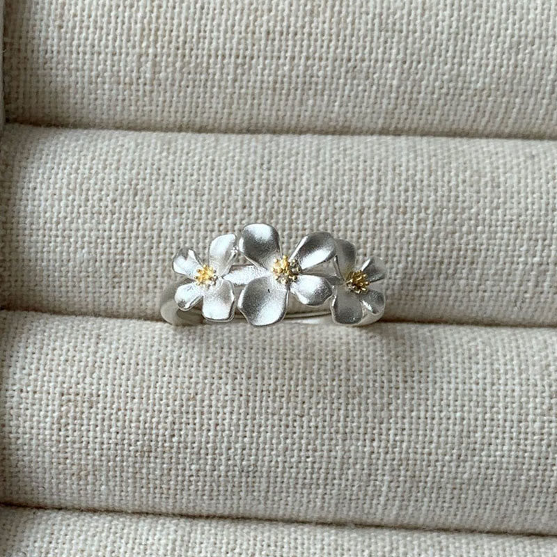 Buddha Stones Verstellbarer Schutzring aus 925er Sterlingsilber mit Gardenienmotiv - 925 Sterlingsilber (verstellbar) - image 0