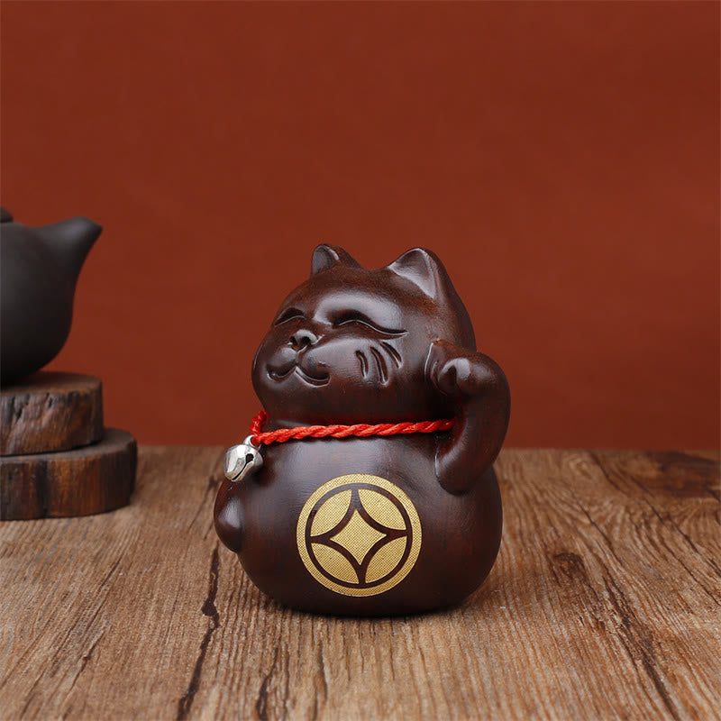 Buddha Stones Mini-Glückskatze, geschnitzte Dekoration aus Ebenholz, 8 cm - image 6