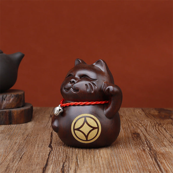 Buddha Stones Mini-Glückskatze, geschnitzte Dekoration aus Ebenholz, 8 cm - image 6