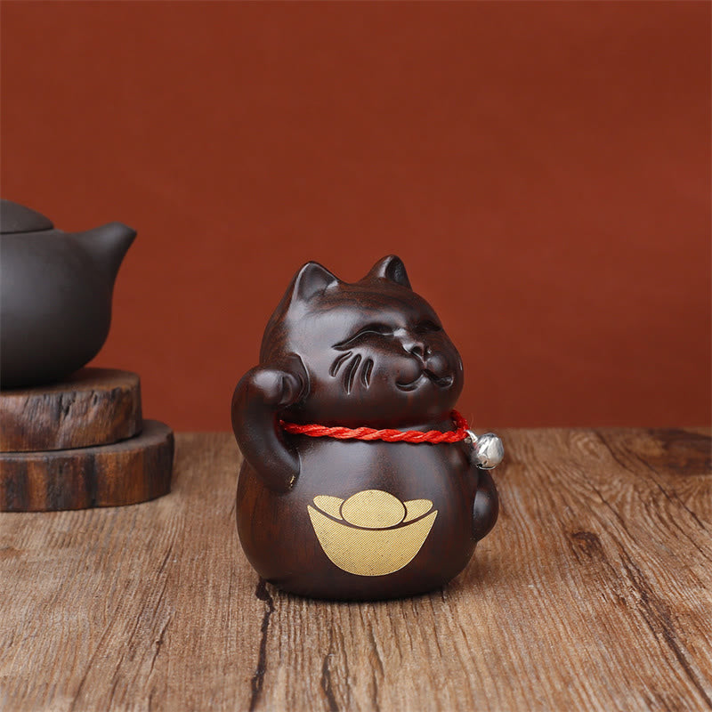 Buddha Stones Mini-Glückskatze, geschnitzte Dekoration aus Ebenholz, 8 cm - image 4