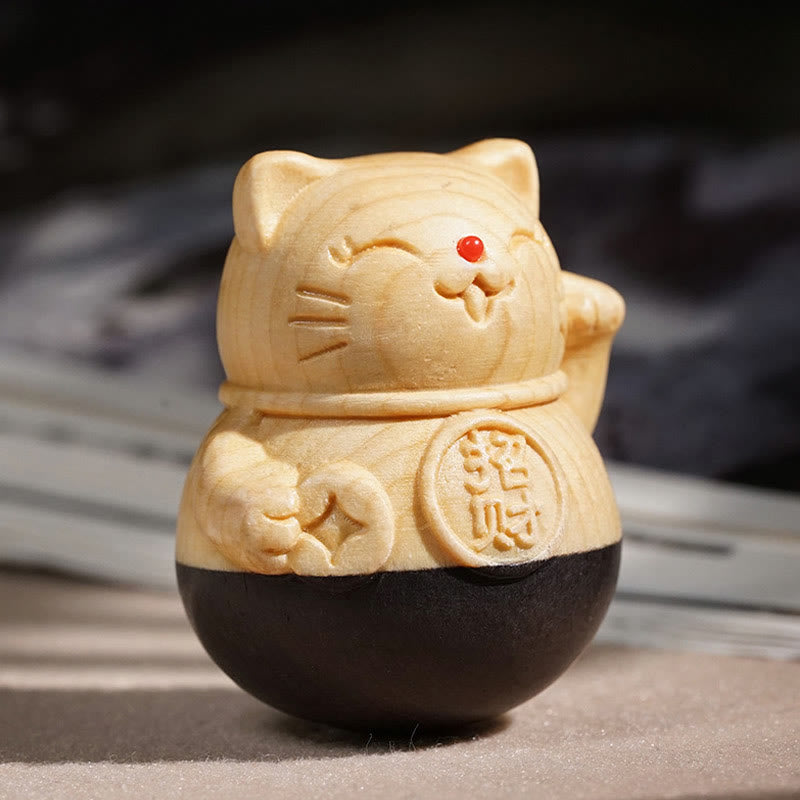Buddha Stones Mini-Glückskatze aus Ebenholz (Buche), geschnitzt, 4,7 x 4 cm, soll Reichtum anziehen und als Schutzdekoration dienen. - image 2