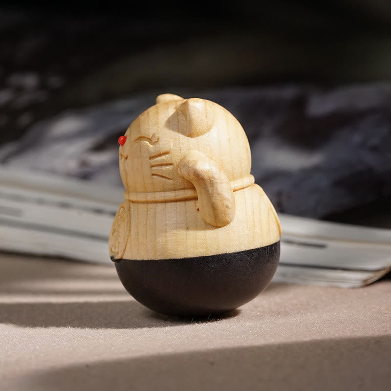 Buddha Stones Mini-Glückskatze aus Ebenholz (Buche), geschnitzt, 4,7 x 4 cm, soll Reichtum anziehen und als Schutzdekoration dienen. - image 3