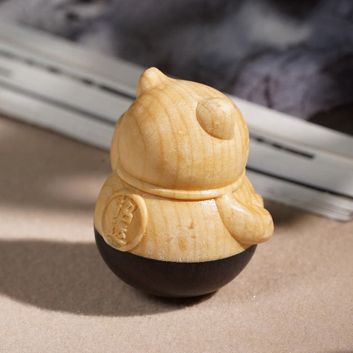 Buddha Stones Mini-Glückskatze aus Ebenholz (Buche), geschnitzt, 4,7 x 4 cm, soll Reichtum anziehen und als Schutzdekoration dienen. - image 6