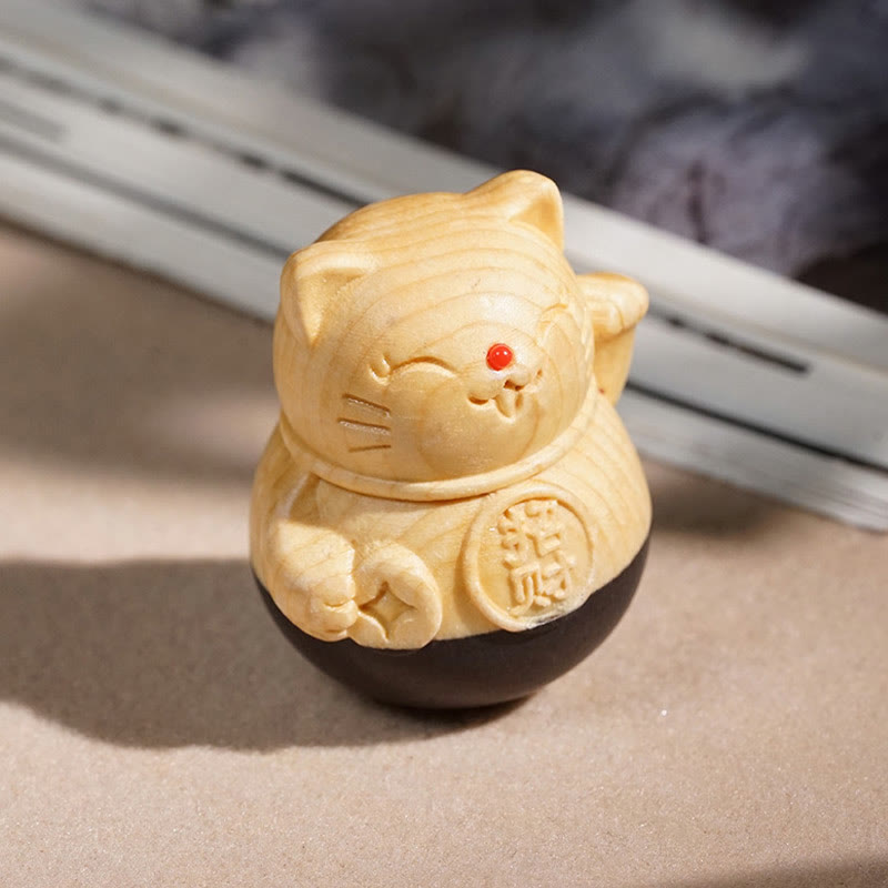 Buddha Stones Mini-Glückskatze aus Ebenholz (Buche), geschnitzt, 4,7 x 4 cm, soll Reichtum anziehen und als Schutzdekoration dienen. - image 4