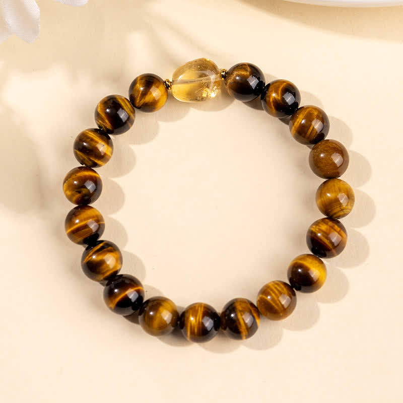 Buddha Stones 10 mm natürliches Tigeraugen-Citrin-Armband mit Mut-Symbol - image 3