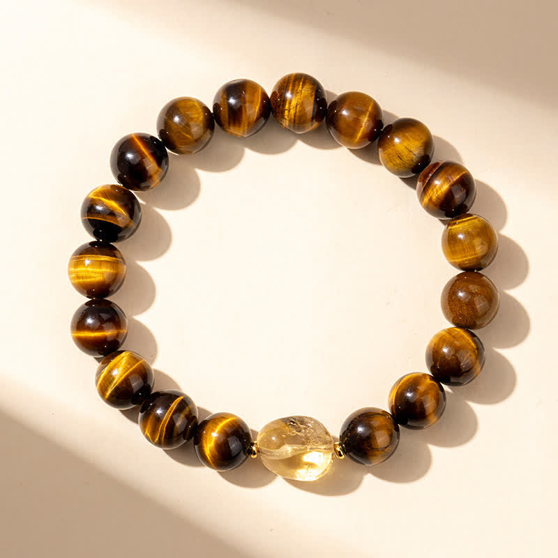 Buddha Stones 10 mm natürliches Tigeraugen-Citrin-Armband mit Mut-Symbol - image 1