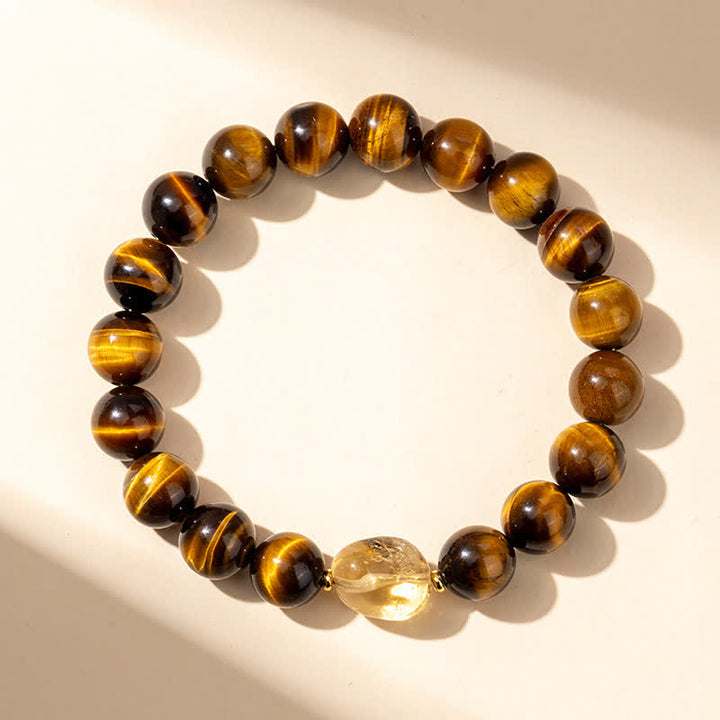 Buddha Stones 10 mm natürliches Tigeraugen-Citrin-Armband mit Mut-Symbol - image 1