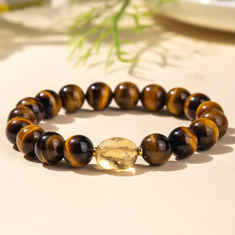 Buddha Stones 10 mm natürliches Tigeraugen-Citrin-Armband mit Mut-Symbol - Tigerauge (Handgelenkumfang: 16–17 cm) - image 0