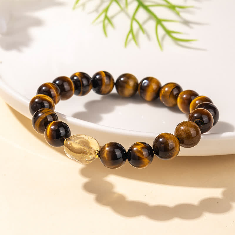 Buddha Stones 10 mm natürliches Tigeraugen-Citrin-Armband mit Mut-Symbol - image 2