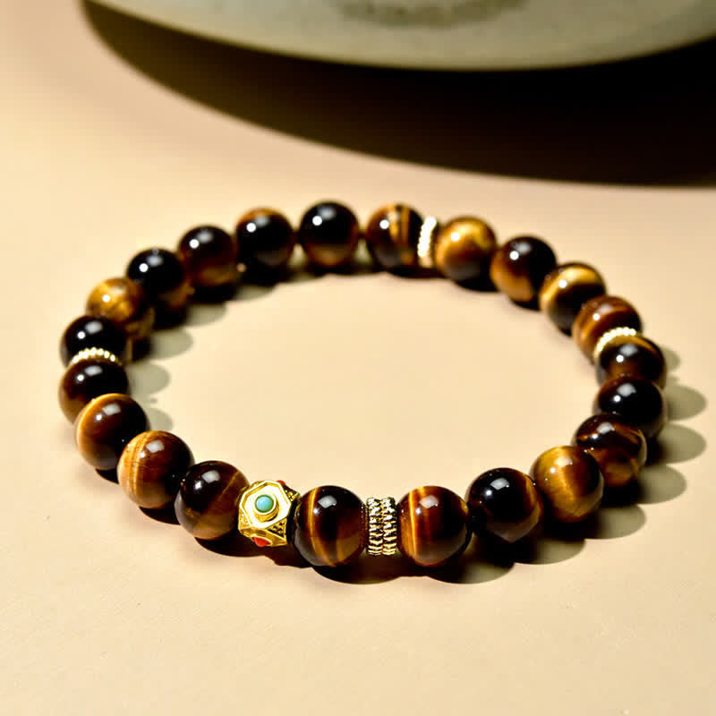 Buddha Stones Tibetisches Armband aus natürlichen Tigeraugenperlen - Tigerauge (Handgelenkumfang: 15–16 cm) - image 0