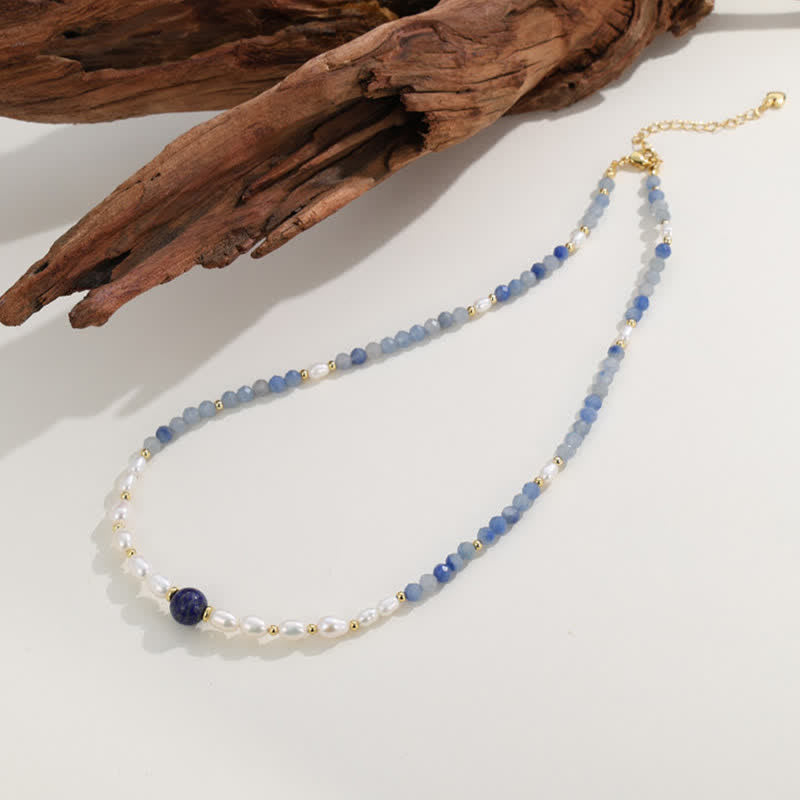 Buddha Stones Halskette aus natürlichen blauen Aventurin-Lapislazuli-Perlen - image 3