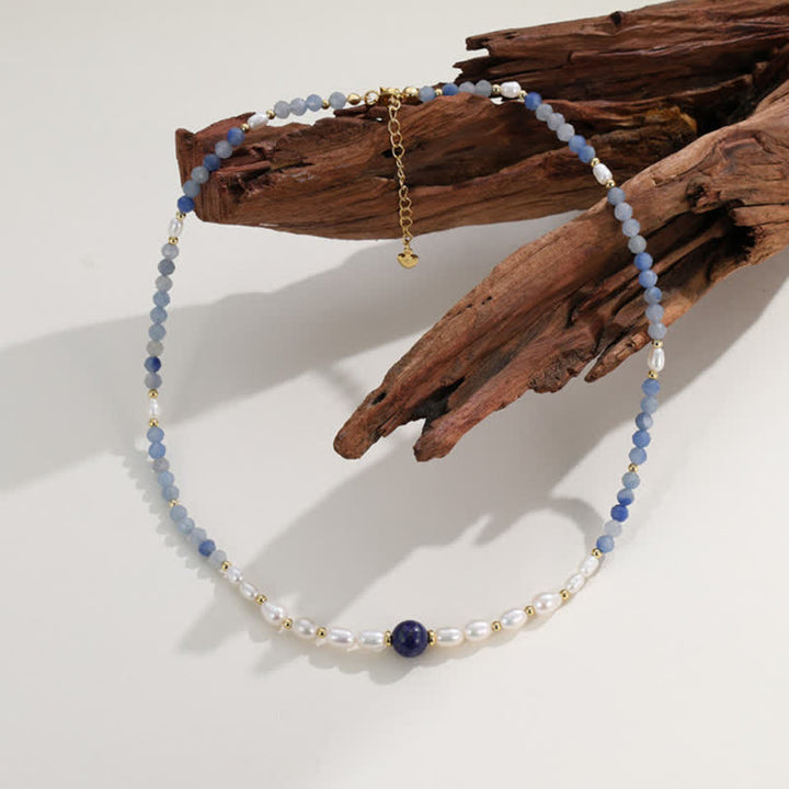 Buddha Stones Halskette aus natürlichen blauen Aventurin-Lapislazuli-Perlen - image 1