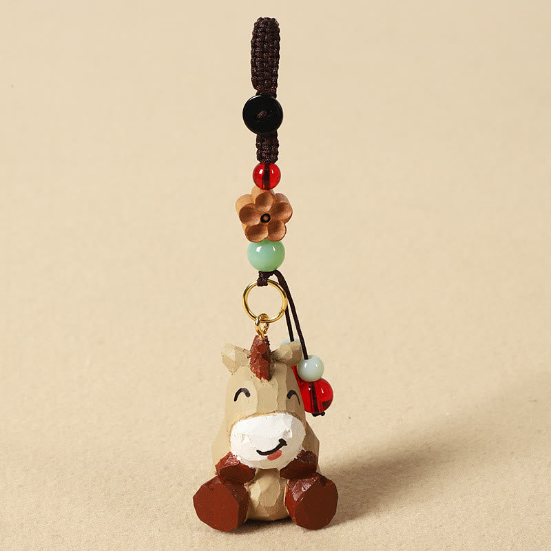 Buddha Stones Chinesischer Tierkreiszeichen-Schlüsselanhänger aus Lindenholz mit gravierter Pflaumenblüte – Frieden, Sicherheit, Om, Mani, Padme, Hum, Positiv - Pferd 4 cm (Farbe, Form und Größe können variieren) - Pflaumenblüte - image 1
