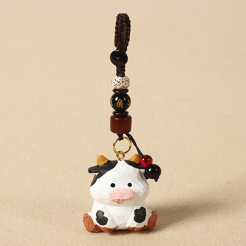Buddha Stones Chinesischer Tierkreiszeichen-Schlüsselanhänger aus Lindenholz mit gravierter Pflaumenblüte – Frieden, Sicherheit, Om, Mani, Padme, Hum, Positiv - Ochse 4 cm (Farbe, Form und Größe können variieren) - Om Mani Padme Hum - image 10