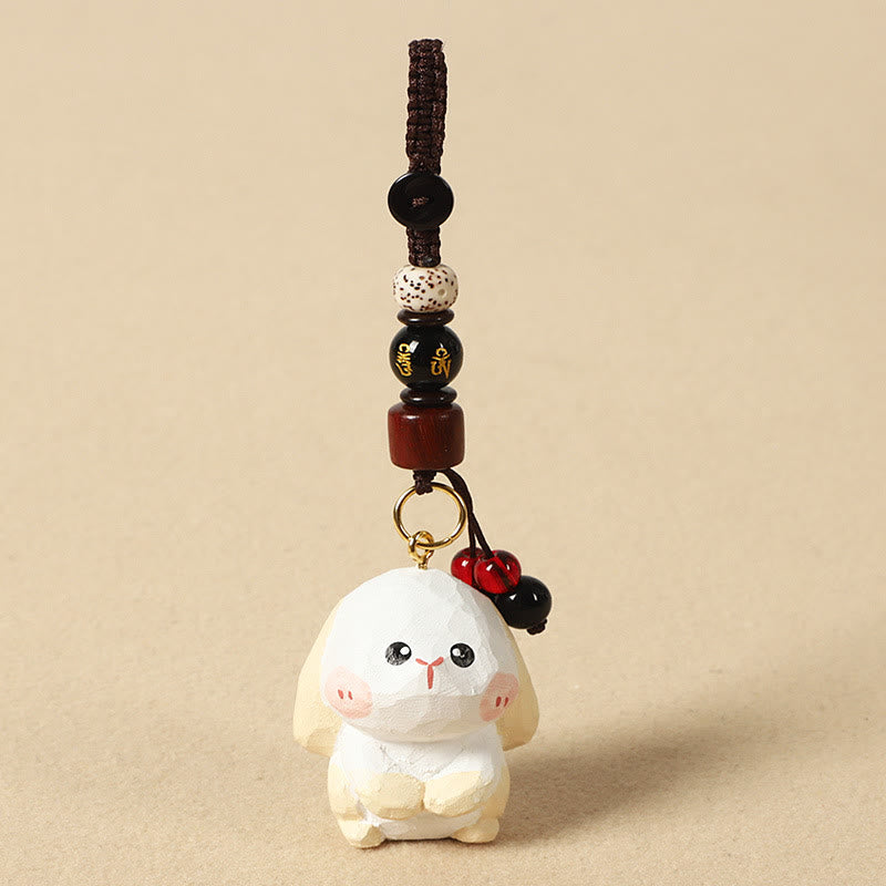 Buddha Stones Chinesischer Tierkreiszeichen-Schlüsselanhänger aus Lindenholz mit gravierter Pflaumenblüte – Frieden, Sicherheit, Om, Mani, Padme, Hum, Positiv - Kaninchen 4 cm (Farbe, Form und Größe können variieren) - Om Mani Padme Hum - image 16