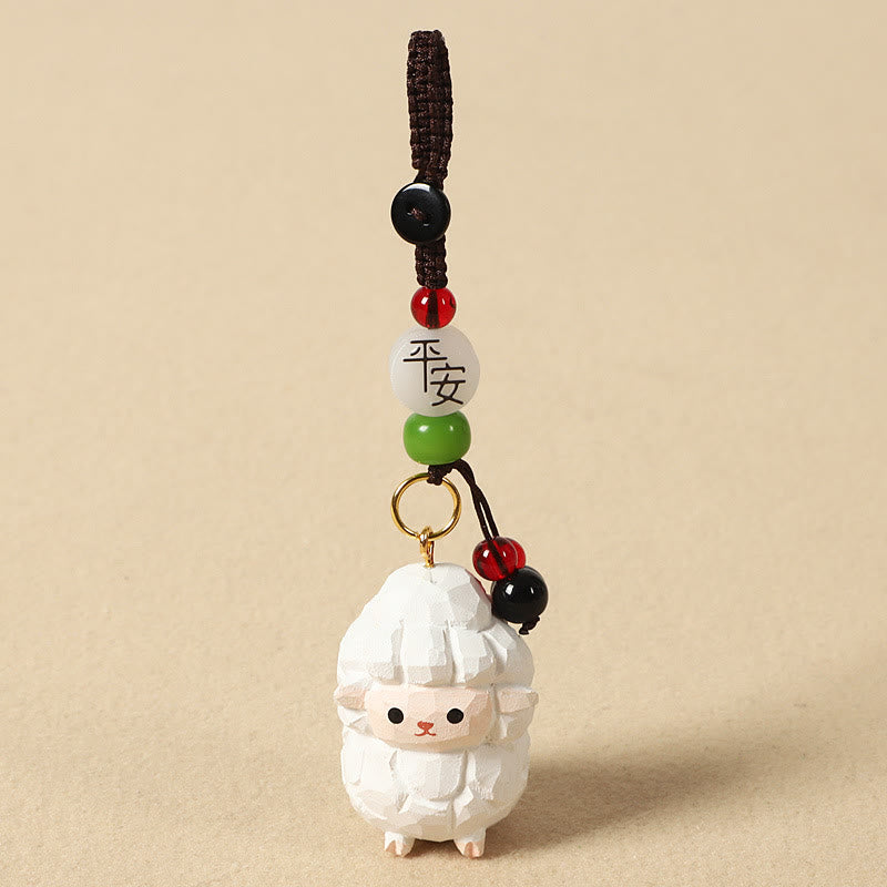Buddha Stones Chinesischer Tierkreiszeichen-Schlüsselanhänger aus Lindenholz mit gravierter Pflaumenblüte – Frieden, Sicherheit, Om, Mani, Padme, Hum, Positiv - Ziege 4 cm (Farbe, Form und Größe können variieren) - Frieden und Sicherheit - image 28
