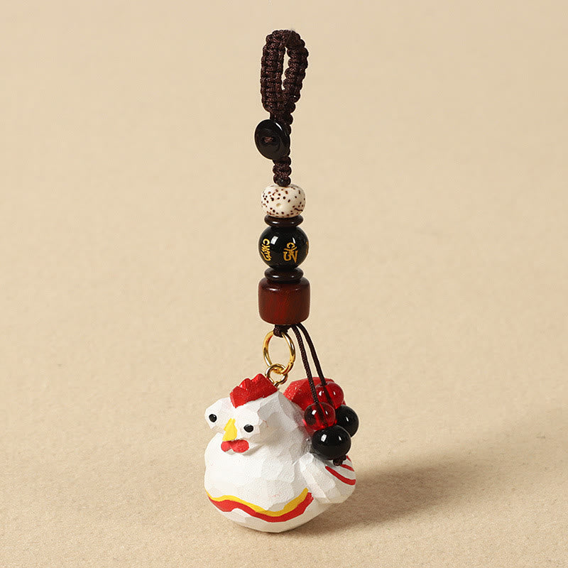 Buddha Stones Chinesischer Tierkreiszeichen-Schlüsselanhänger aus Lindenholz mit gravierter Pflaumenblüte – Frieden, Sicherheit, Om, Mani, Padme, Hum, Positiv - Hahn 4 cm (Farbe, Form und Größe können variieren) - Om Mani Padme Hum - image 32