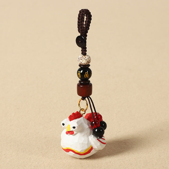 Buddha Stones Chinesischer Tierkreiszeichen-Schlüsselanhänger aus Lindenholz mit gravierter Pflaumenblüte – Frieden, Sicherheit, Om, Mani, Padme, Hum, Positiv - Hahn 4 cm (Farbe, Form und Größe können variieren) - Om Mani Padme Hum - image 32