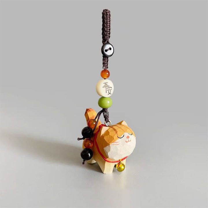 Buddha Stones Orangefarbene getigerte Katze, Lindenholz, Pfirsichholz, Friedensstifter, Pflaumenblüte, Om Mani Padme Hum, Reinheits-Schlüsselanhänger - Frieden und Sicherheit - image 0