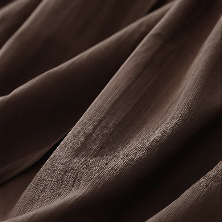 Buddha Stones Minimalistisches, einfarbiges Sommerkleid mit kurzen Ärmeln, Knopfleiste, Kordelzug und Taschen für Damen - image 8