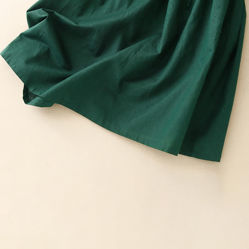 Buddha Stones Minimalistisches, einfarbiges Sommerkleid mit kurzen Ärmeln, Knopfleiste, Kordelzug und Taschen für Damen - image 13