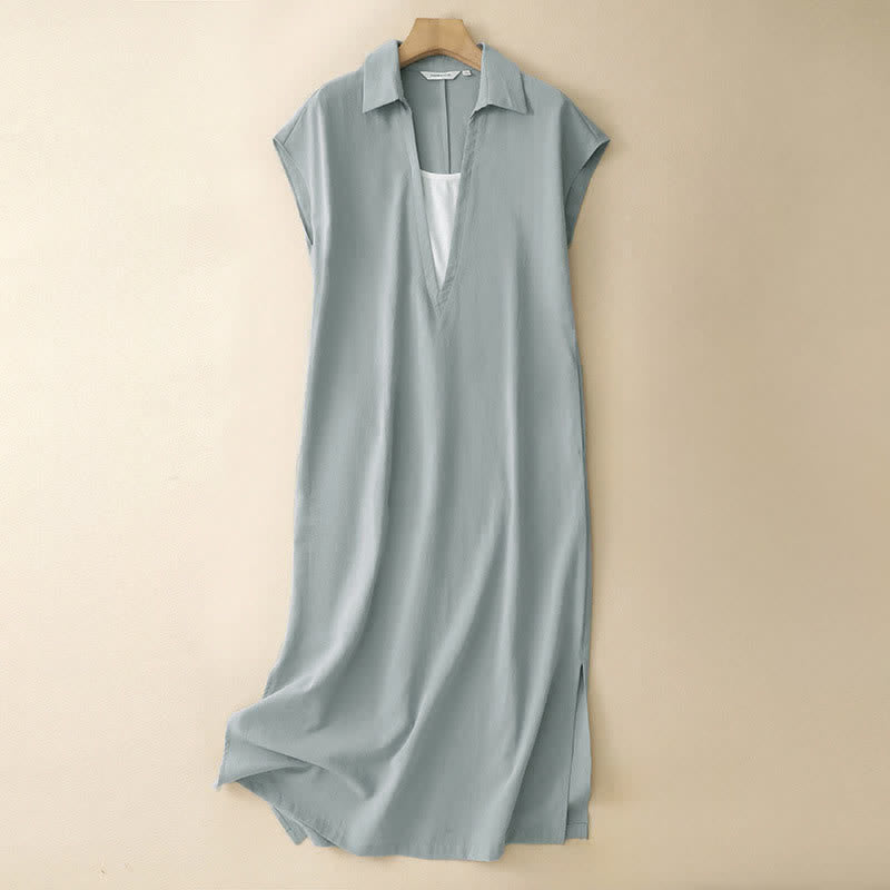 Buddha Stones Minimalistisches, einfarbiges, ärmelloses Sommerkleid für Damen mit Seitenschlitz und Tasche - Hellcyan - US14, UK/AU18, EU46 (2XL) - image 10