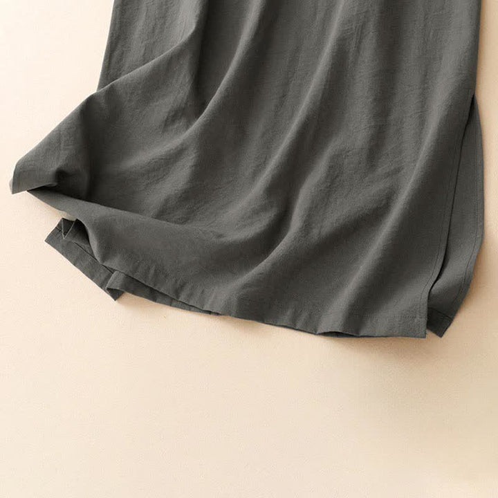 Buddha Stones Minimalistisches, einfarbiges, ärmelloses Sommerkleid für Damen mit Seitenschlitz und Tasche - image 19