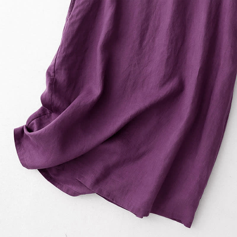 Buddha Stones Sommerliches, einfarbiges Damenkleid mit kurzen Ärmeln, Stickerei und Taschen - image 5