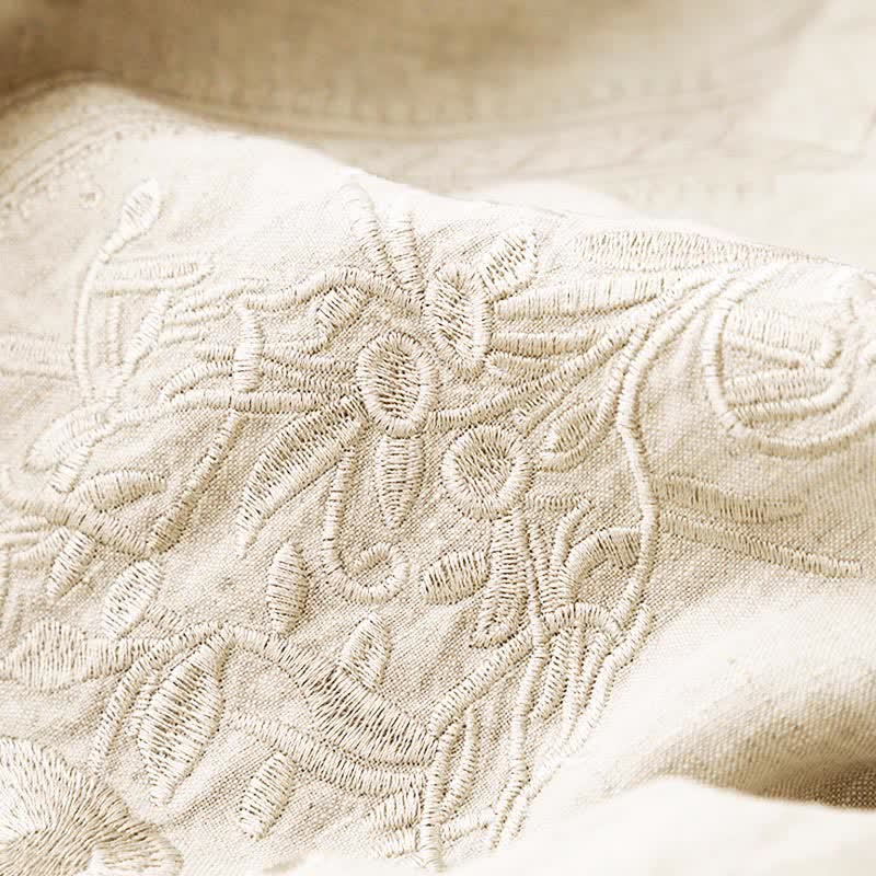 Buddha Stones Sommerliches, einfarbiges Damenkleid mit kurzen Ärmeln, Stickerei und Taschen - image 10