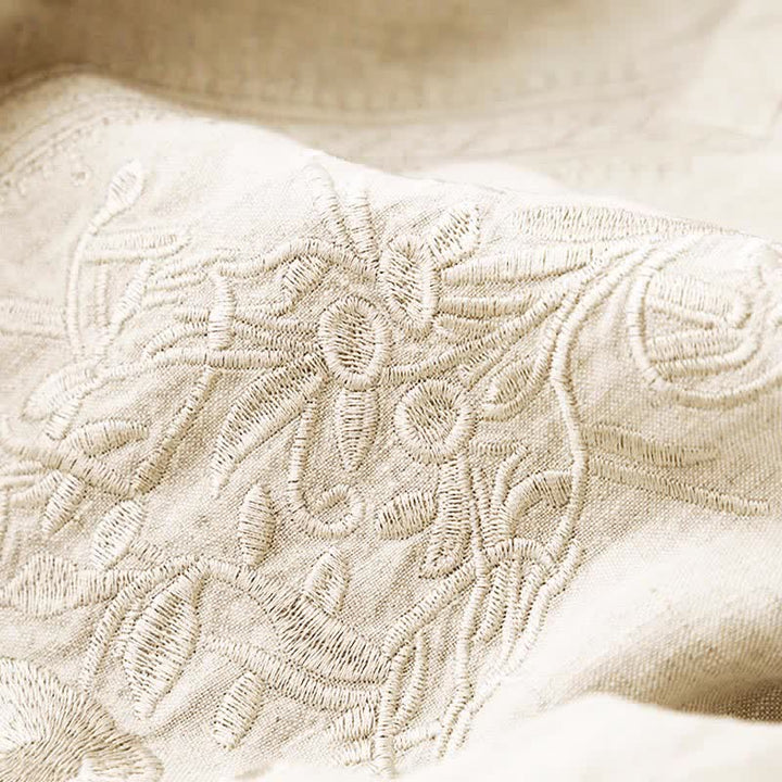Buddha Stones Sommerliches, einfarbiges Damenkleid mit kurzen Ärmeln, Stickerei und Taschen - image 10