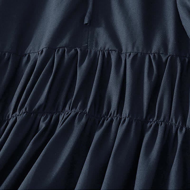 Buddha Stones Sommerliches, einfarbiges Damenkleid mit kurzen Ärmeln, Kordelzug und Taschen - image 12