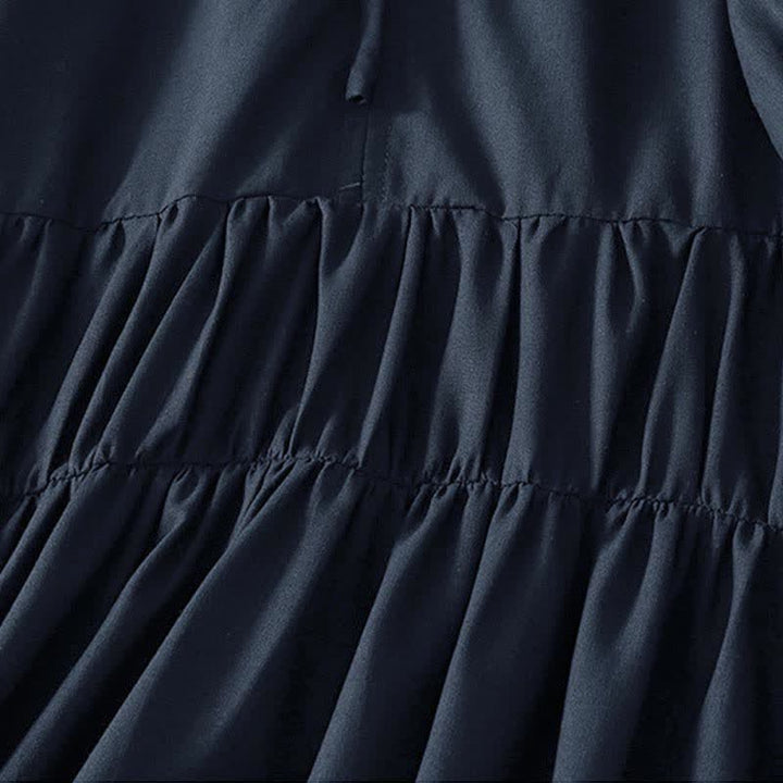 Buddha Stones Sommerliches, einfarbiges Damenkleid mit kurzen Ärmeln, Kordelzug und Taschen - image 12