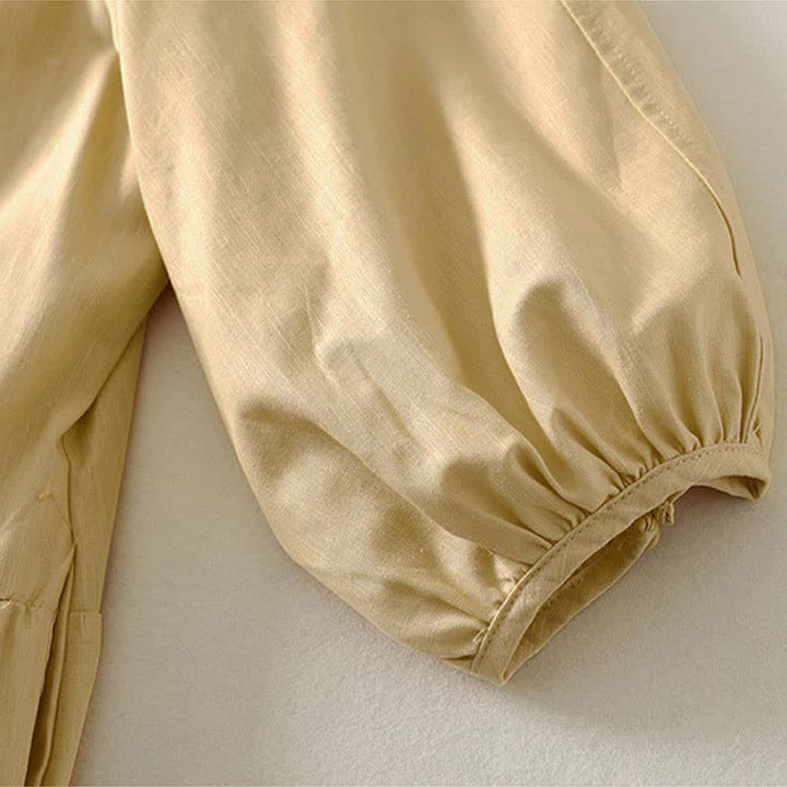 Buddha Stones Sommerliches, einfarbiges Damenkleid mit kurzen Ärmeln, Kordelzug und Taschen - image 3