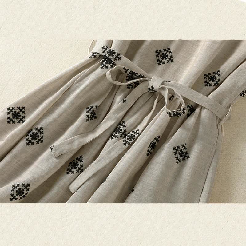 Buddha Stones Sommerliches Boho-Sommerkleid für Damen mit Kordelzug, geometrischem Muster, ärmellos und mit Taschen - image 8