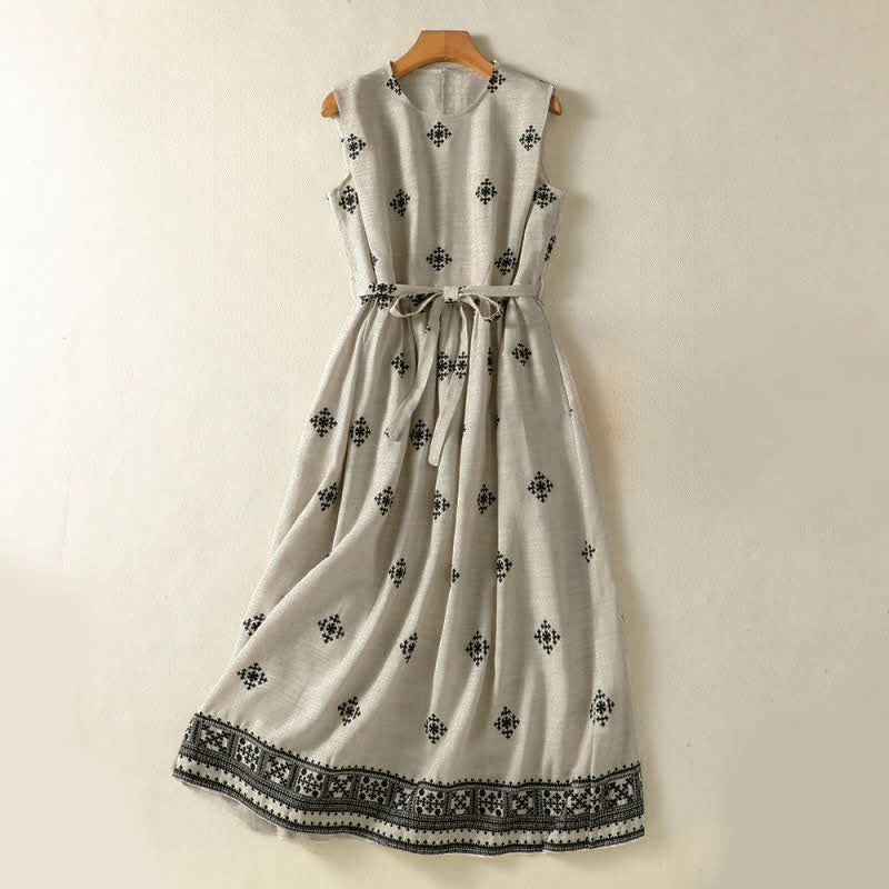 Buddha Stones Sommerliches Boho-Sommerkleid für Damen mit Kordelzug, geometrischem Muster, ärmellos und mit Taschen - Gainsboro - US12, UK/AU16, EU44 (2XL) - image 0