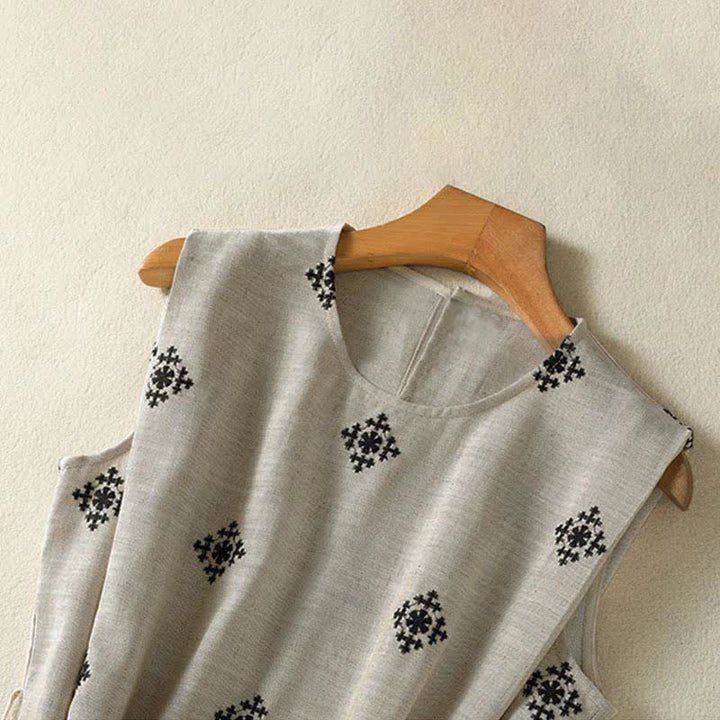 Buddha Stones Sommerliches Boho-Sommerkleid für Damen mit Kordelzug, geometrischem Muster, ärmellos und mit Taschen - image 2