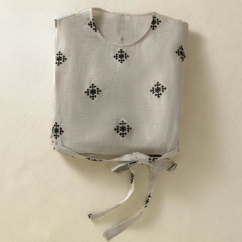 Buddha Stones Sommerliches Boho-Sommerkleid für Damen mit Kordelzug, geometrischem Muster, ärmellos und mit Taschen - image 12
