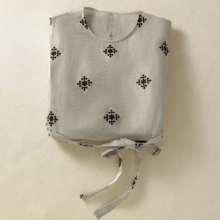 Buddha Stones Sommerliches Boho-Sommerkleid für Damen mit Kordelzug, geometrischem Muster, ärmellos und mit Taschen - image 12