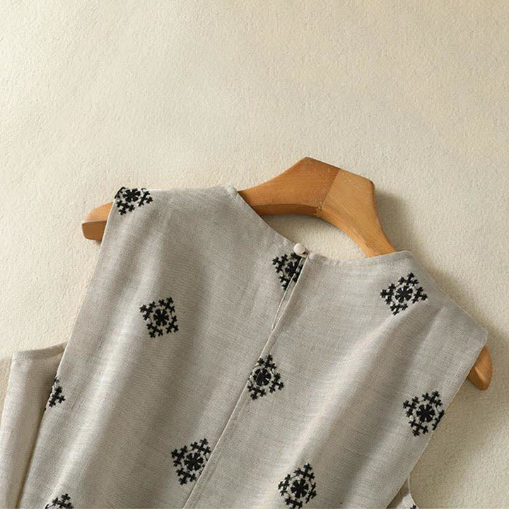 Buddha Stones Sommerliches Boho-Sommerkleid für Damen mit Kordelzug, geometrischem Muster, ärmellos und mit Taschen - image 6