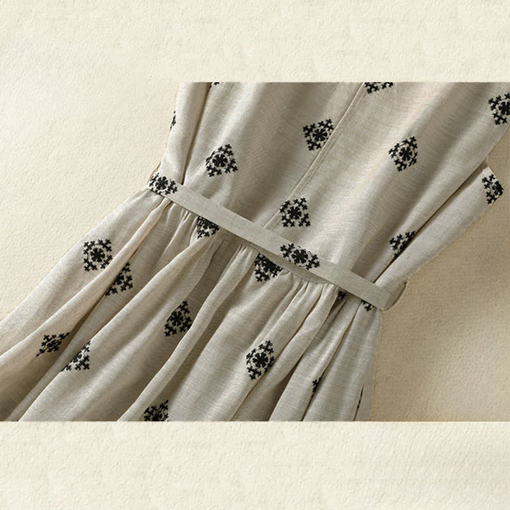 Buddha Stones Sommerliches Boho-Sommerkleid für Damen mit Kordelzug, geometrischem Muster, ärmellos und mit Taschen - image 9